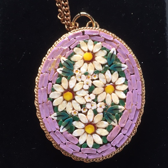 Jewelry - Micro MOSAIC DAISY Pendant w/ chain Necklace ITALY